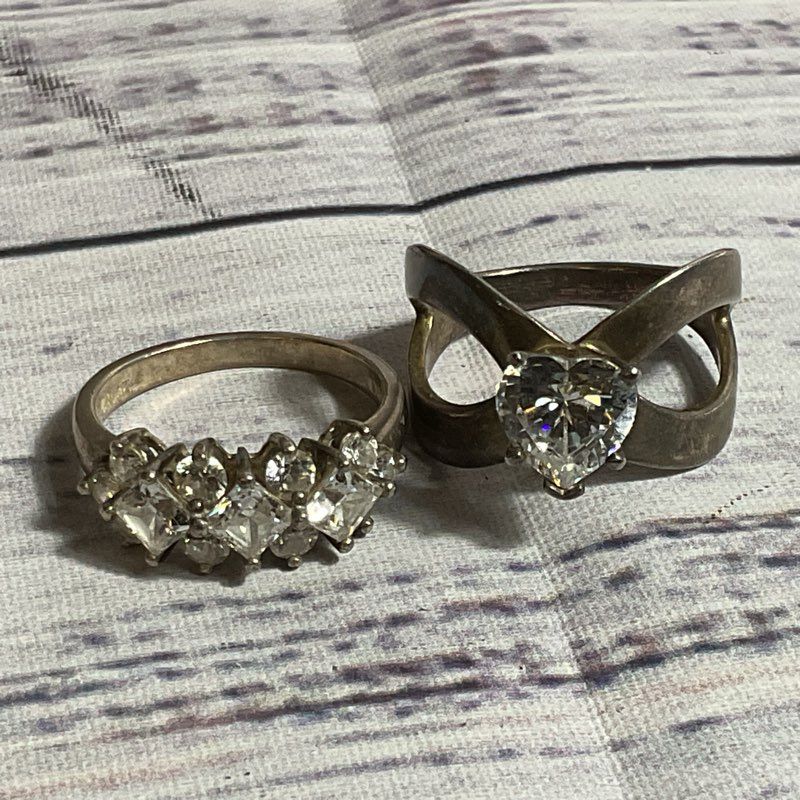 Set of 2 Sterling Silver & Rhinestone SZ 6.75 Rings- 7.97g