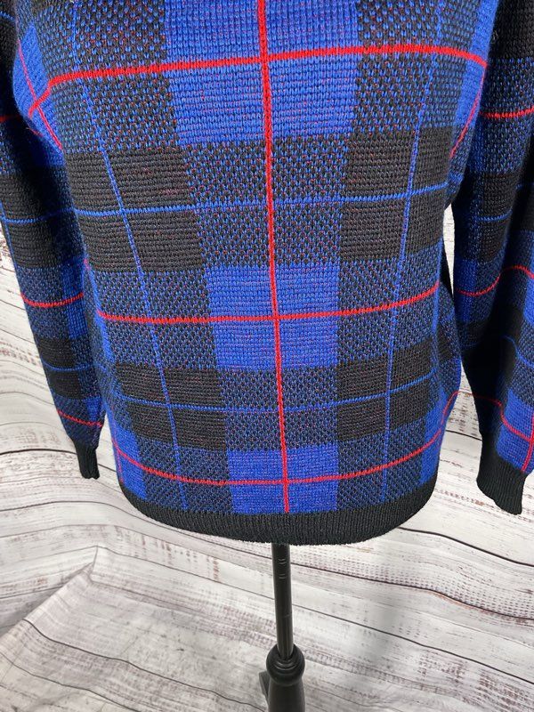 Vintage Pendleton Woolen Mills Virgin Wool Plaid Blue Pullover Sweater - Size S