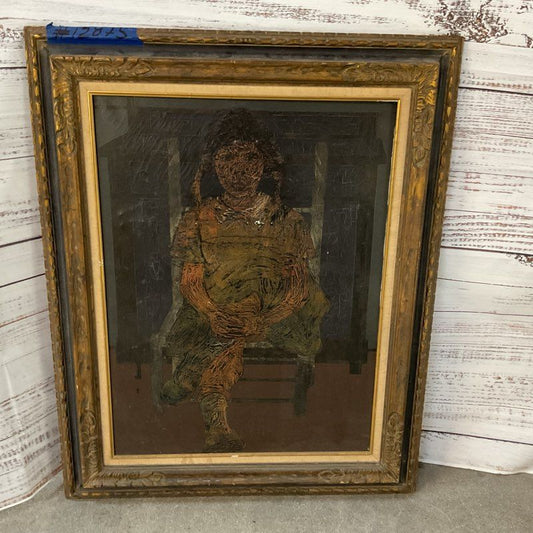 VTG. 1961 ALVAREZ ORTEGA Little Girl Sitting Oil Painting- FRAMED 41" X 33"