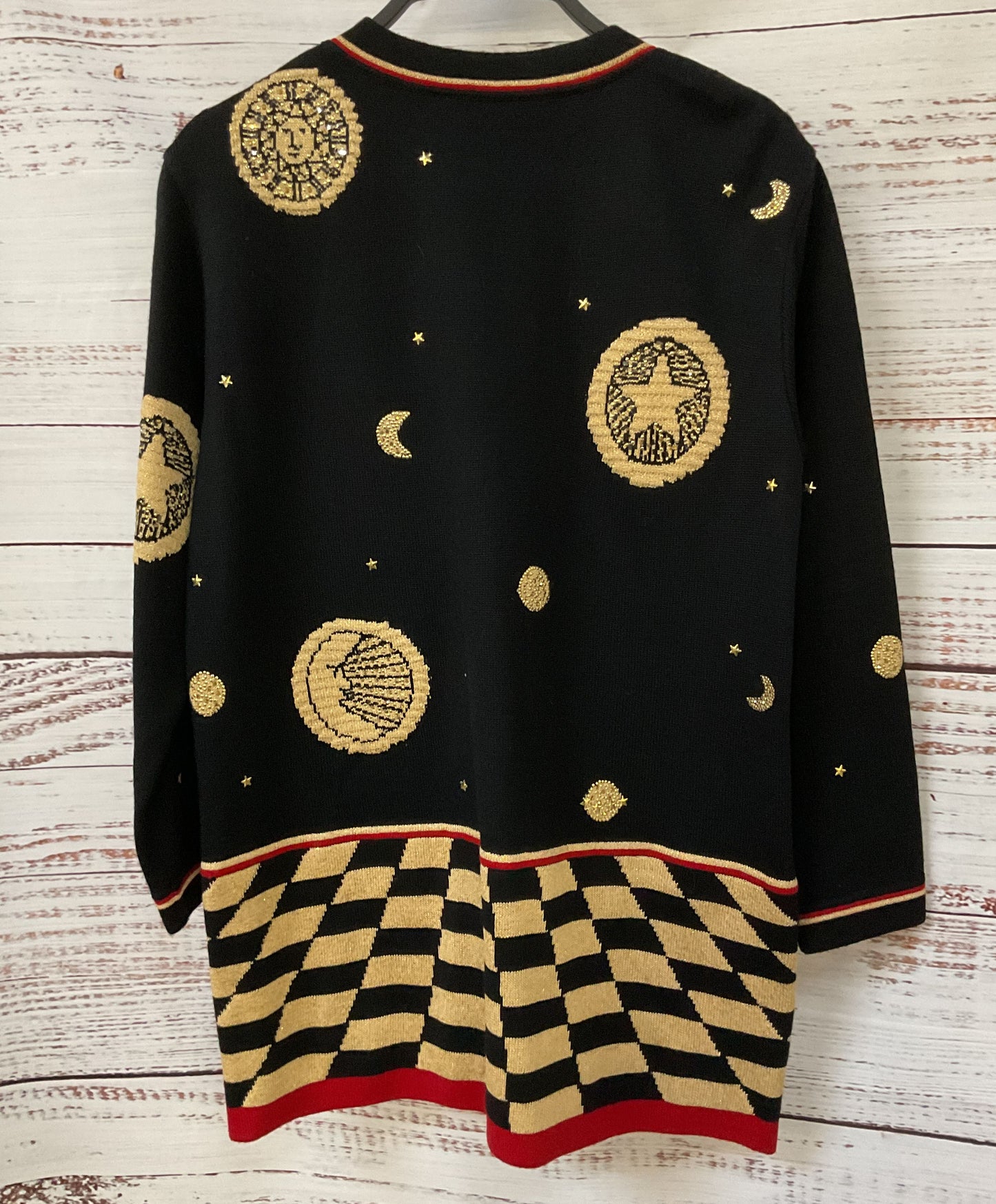 Griffith Gray for St. John Women's Black Astrological Wool Blend Knit Sweater