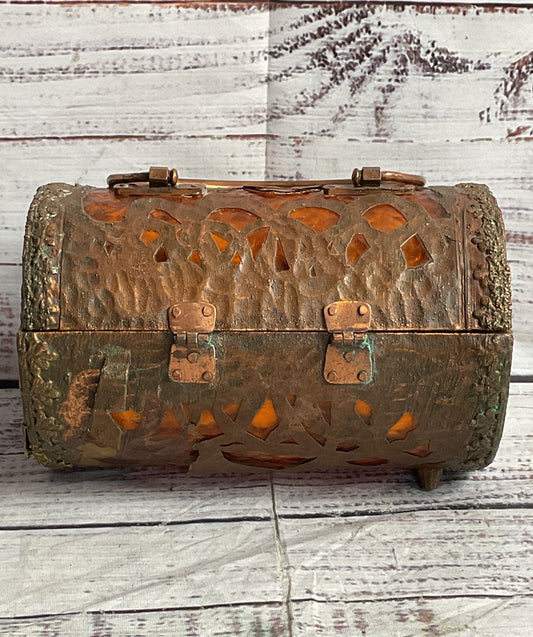 Walborg Vintage Mid Century MCM Lucite Copper Top Handle Bag Amber