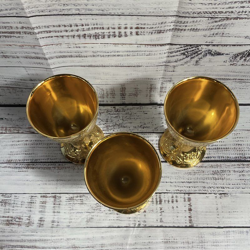 Corbel Gold Plated 6.5" Floral Embossed Wine Chalice Set