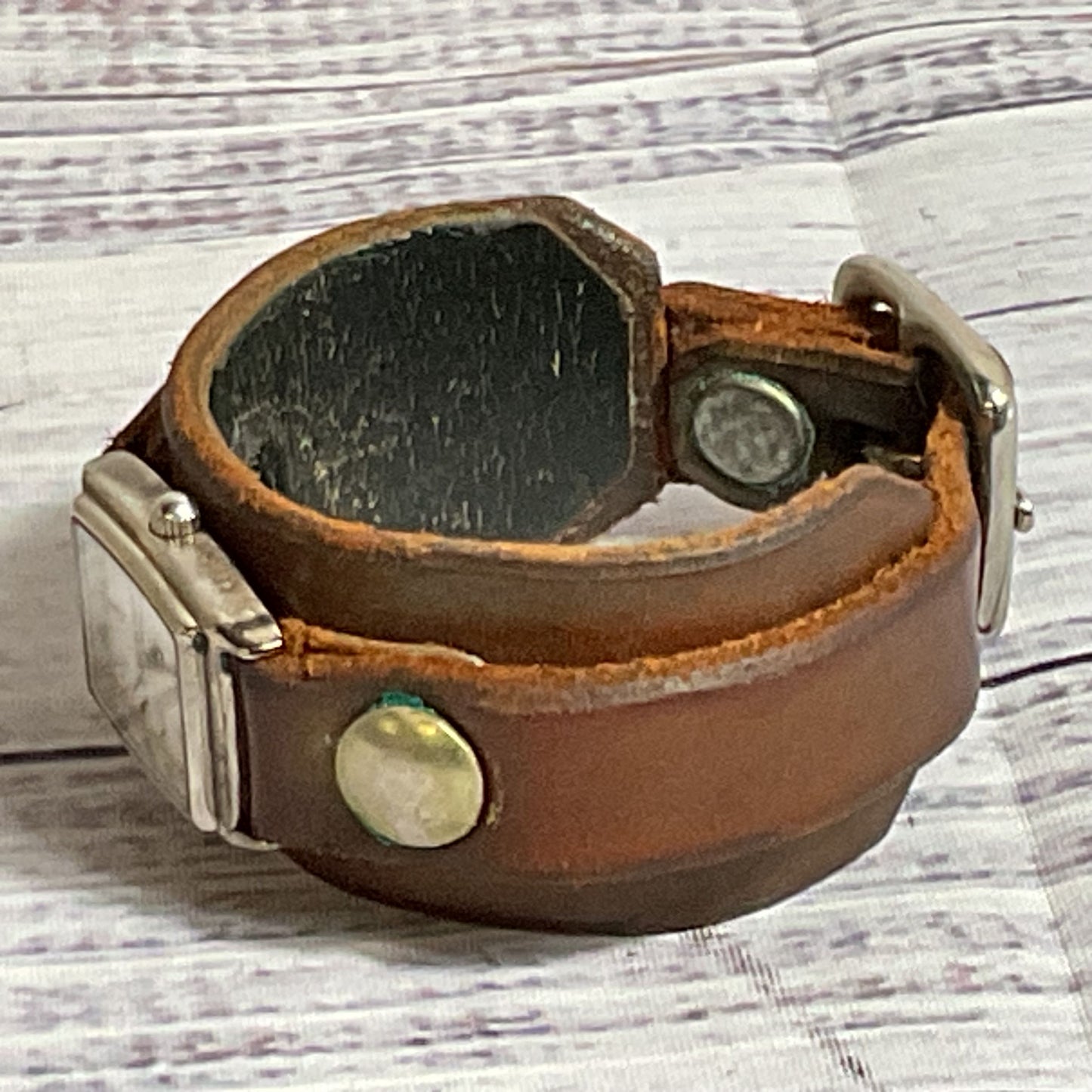 RED MONKEY Designs Women's Brown Leather Wide Band Watch- NEEDS BATTERY