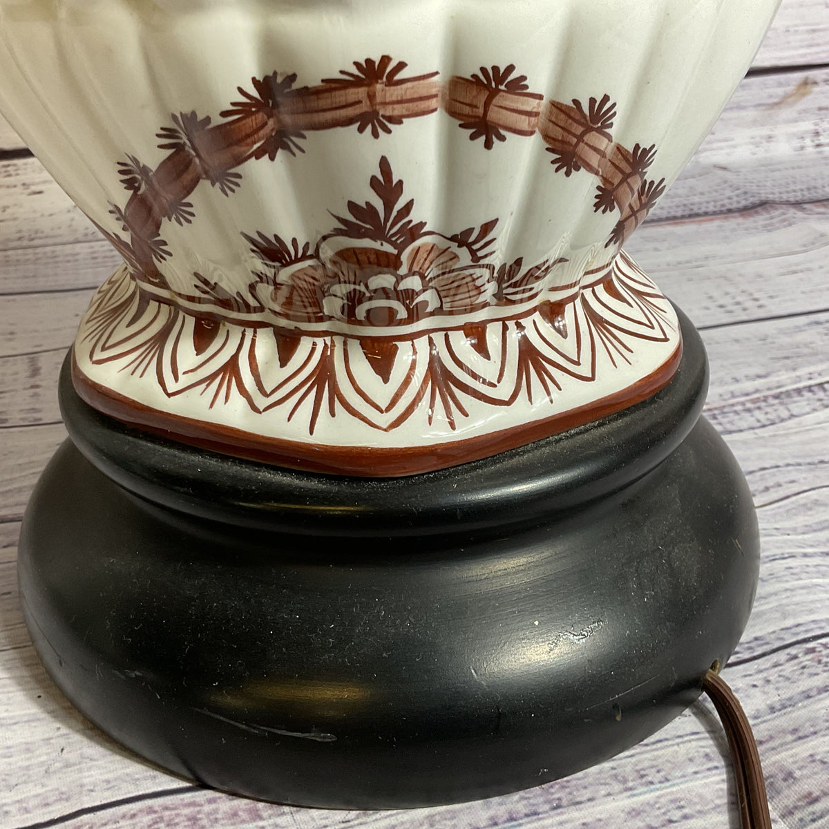 ANTIQUE Japanese Ginger Jar Hand Painted Brown Crane & Floral Lamp- 31"