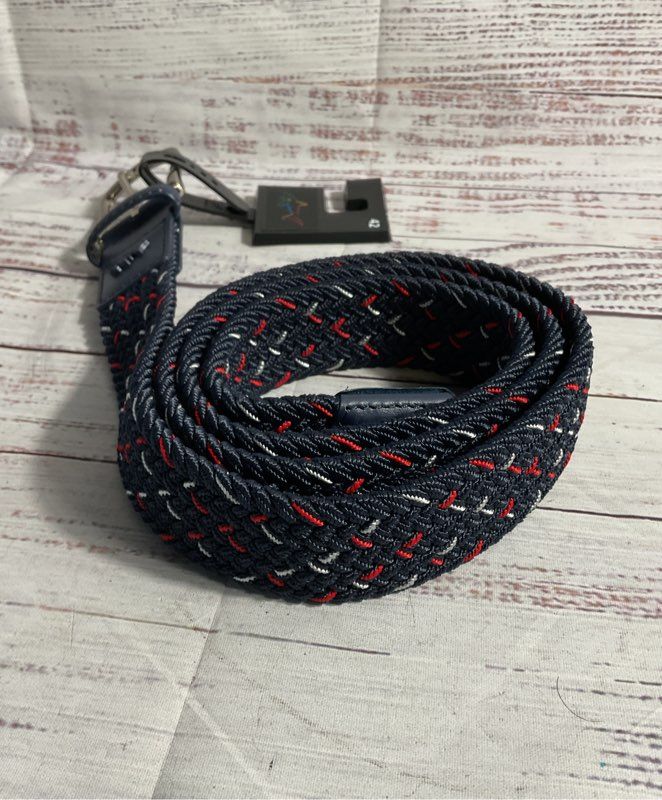 NEW Greg Norman Knit Braided Rd Blue Genuine Leather Tab Belt Size 42