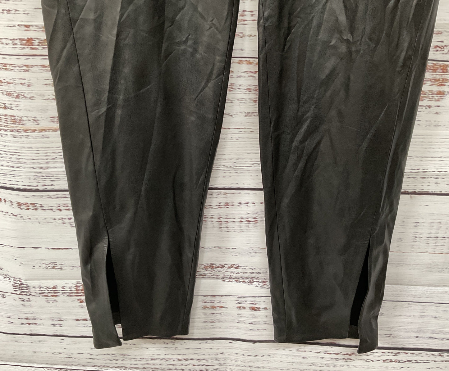 Theory Women's Black Paper Faux Leather Slit Leg Pull On Pants Size 2