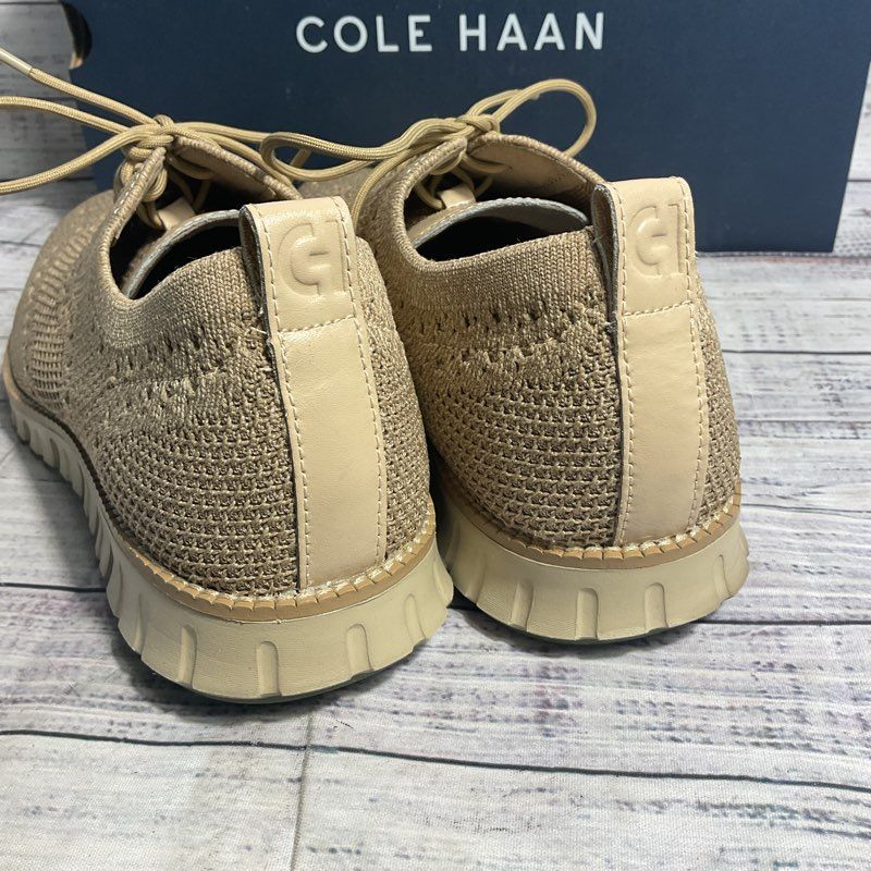Cole Haan Zerogrand Stitchlite Oat Beige Knit Wingtip Oxford Casual Shoe Men 10