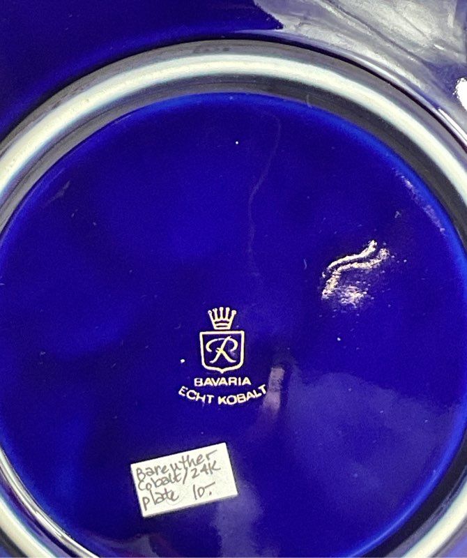 Bareuther Waldsassen Echt Vintage 22K Gold Germany Dessert Plate Cobalt