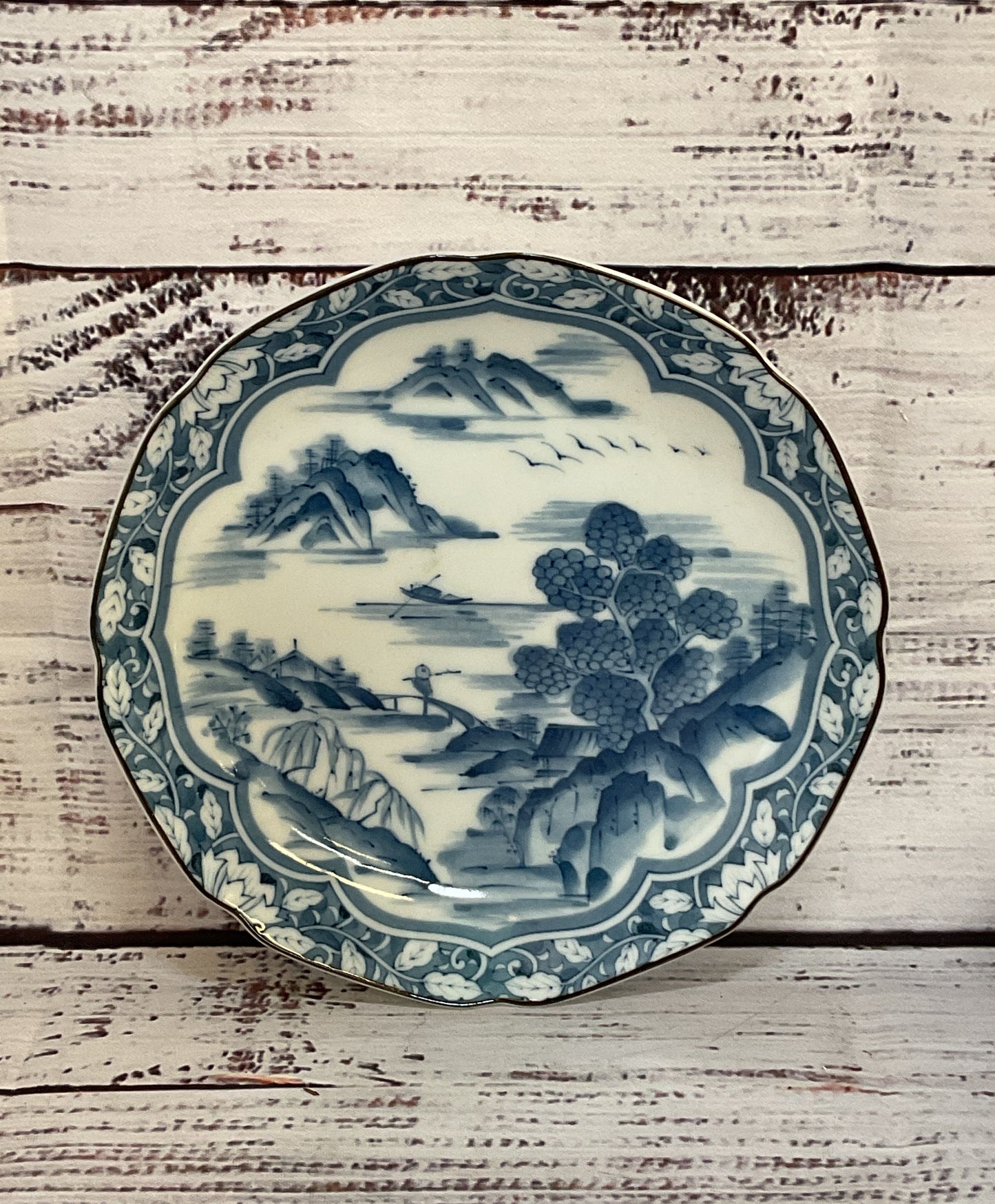 Vintage Japanese Cobalt Painted Arita Trinket Plate Blue White
