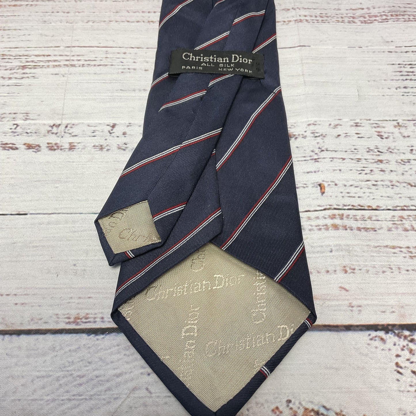 Christian Dior Navy Blue Red White Diagonal Stripe Jacket Neck Tie - Size 55