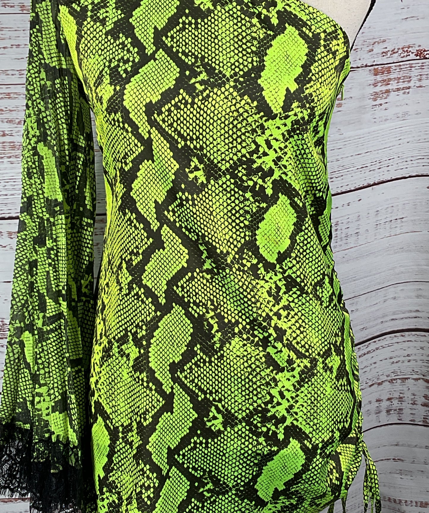 Atos Lombardini Snakeskin Print One Shoulder Dress Neon Green 40