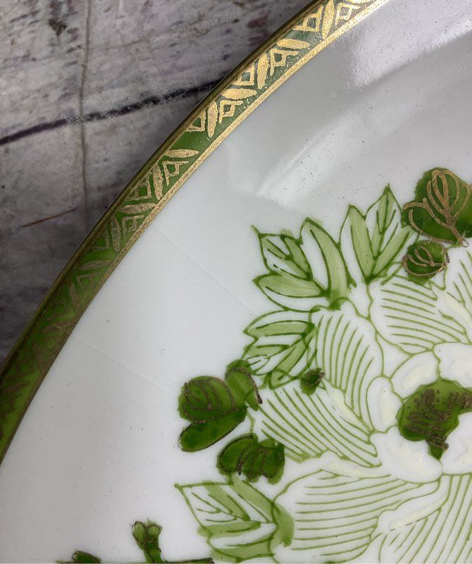 Kutani Antique Japanese Peacock 12" Decorative Plate Green White