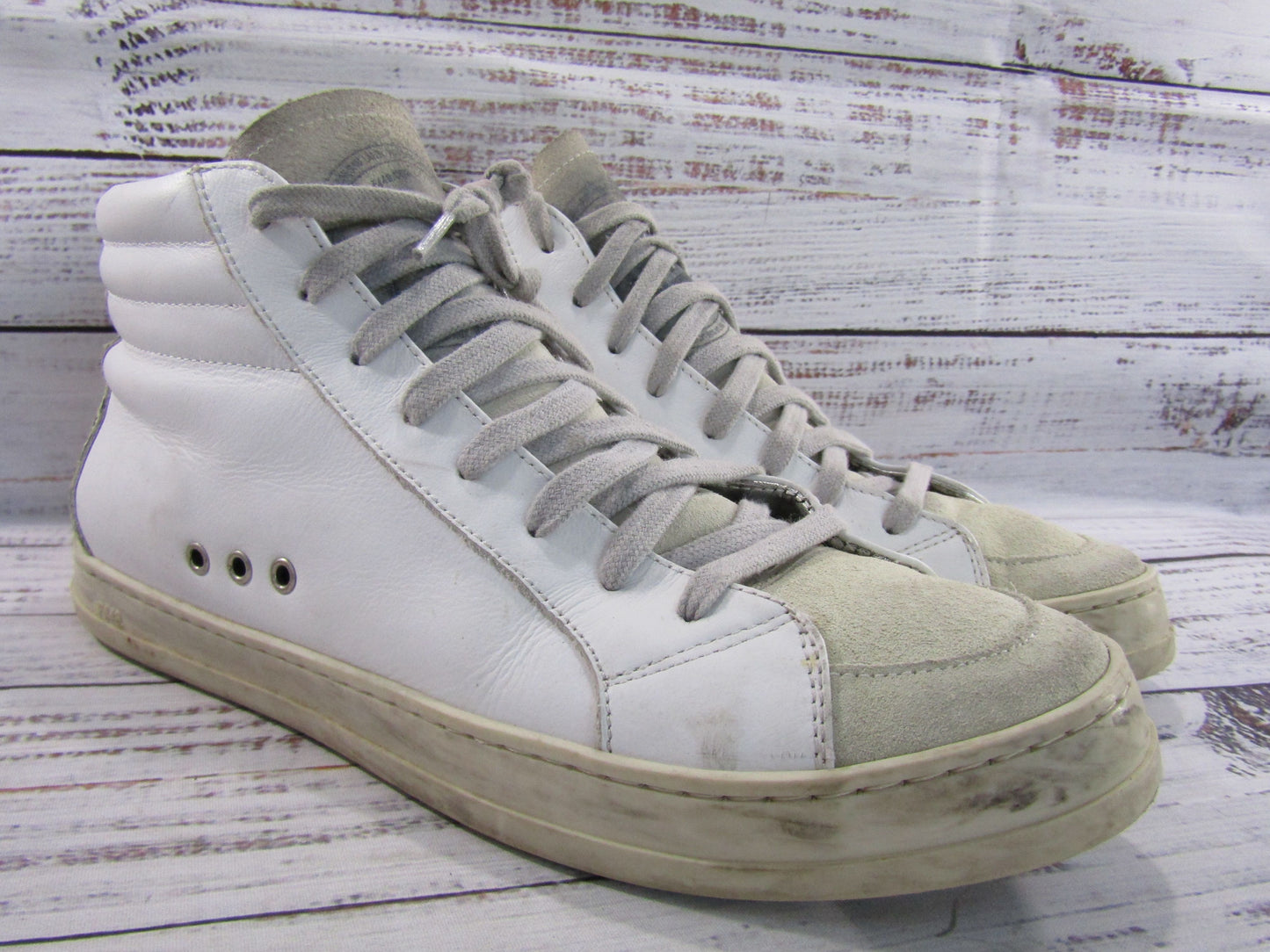 P448 Women's White Distressed Leather Mid-Top Sneakers Size 10 Made in Italy