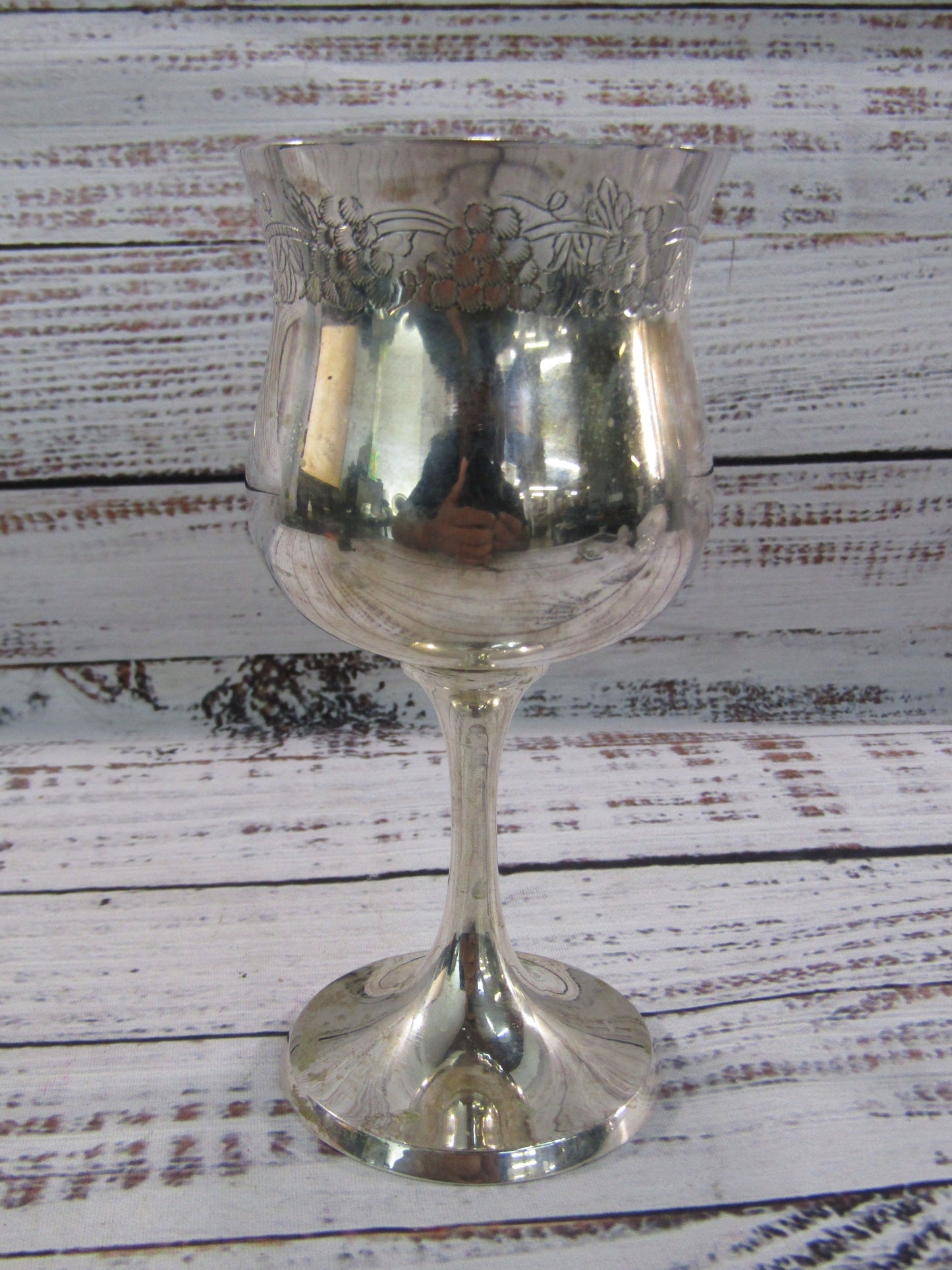 Vntg Silver Plated Grapevine Etched Hebrew Inscription Star of David Kiddush Cup