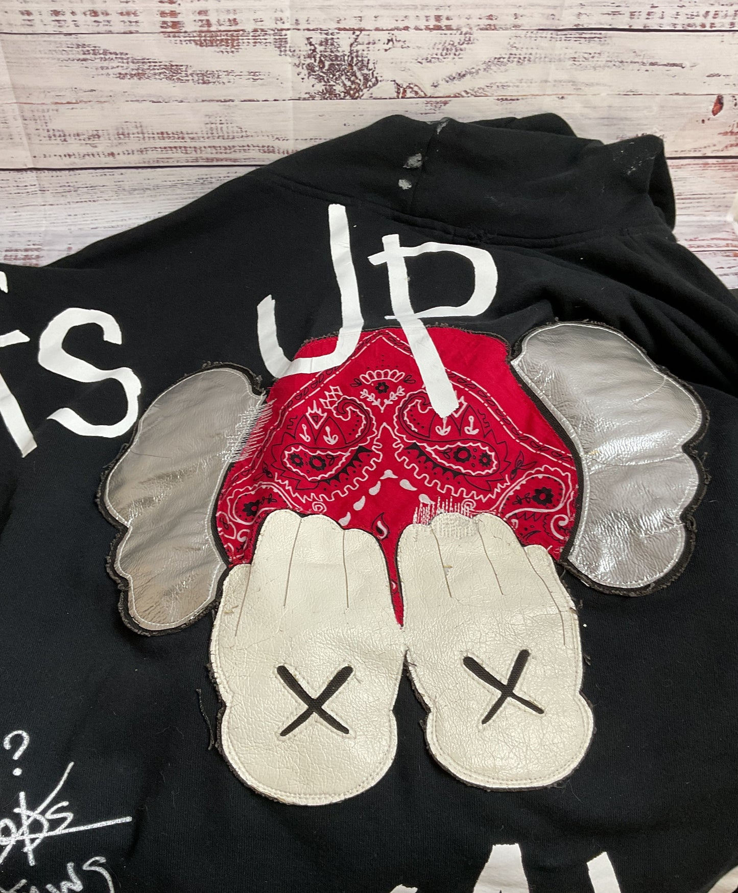 Cool Dust of Gods X Kaws Black 1 of 1 Distressed Stuffy Hoodie - Size Large