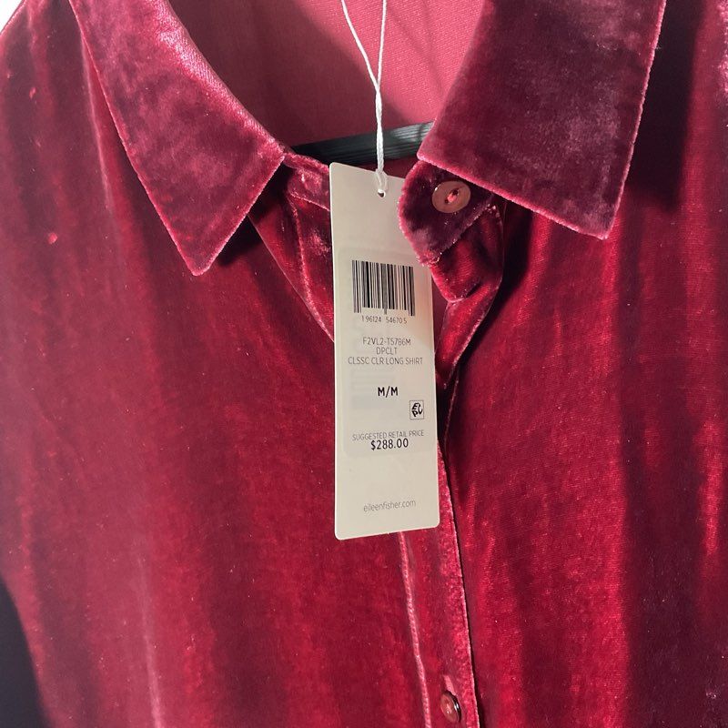 NWT Eileen Fisher Hibiscus Velvet Maroon Button Up Shirt MSRP $288 - Size M