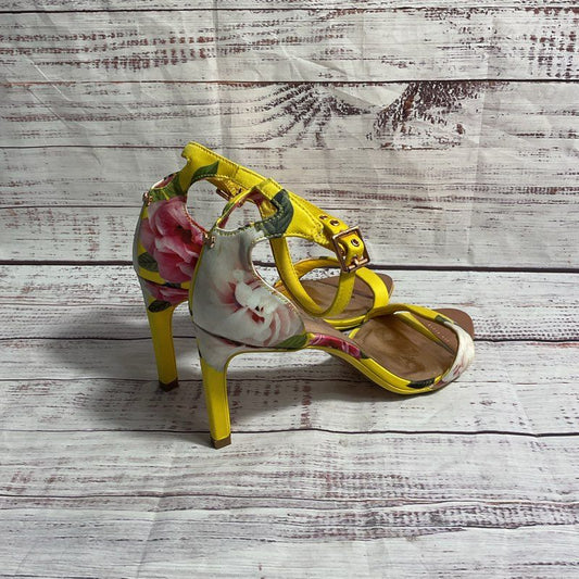Ted Baker Yellow Floral Satin Strappy Heels Women's Size 7.5 US