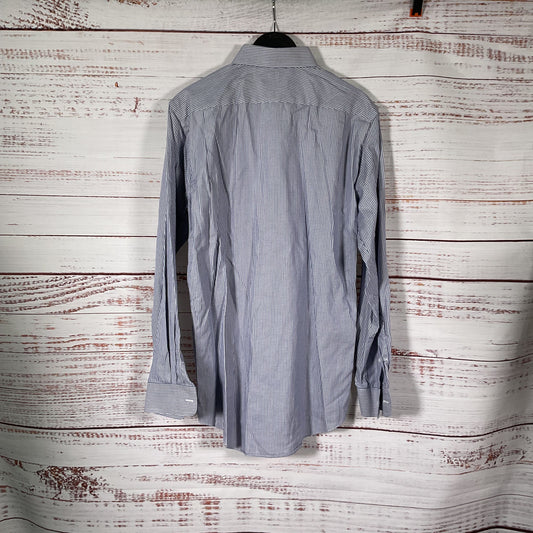 Neiman Marcus Blue White Geometric Pattern Long Sleeve Dress Shirt 15.5 34/35
