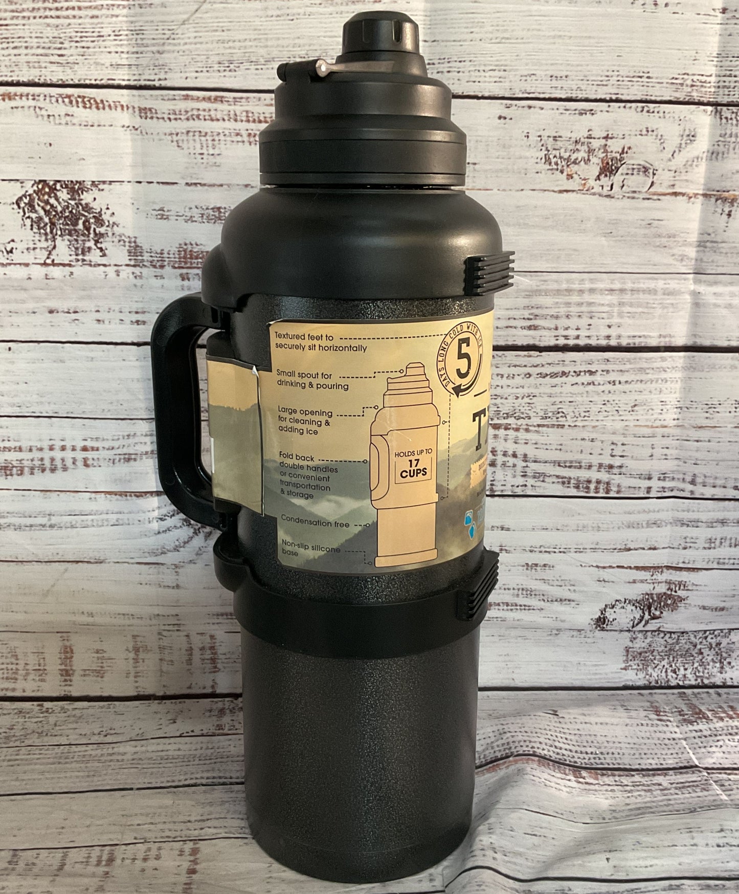 Manna Titan 1.05 Gallon Insulated Thermos Jug Stainless Steel 4 Liter Black