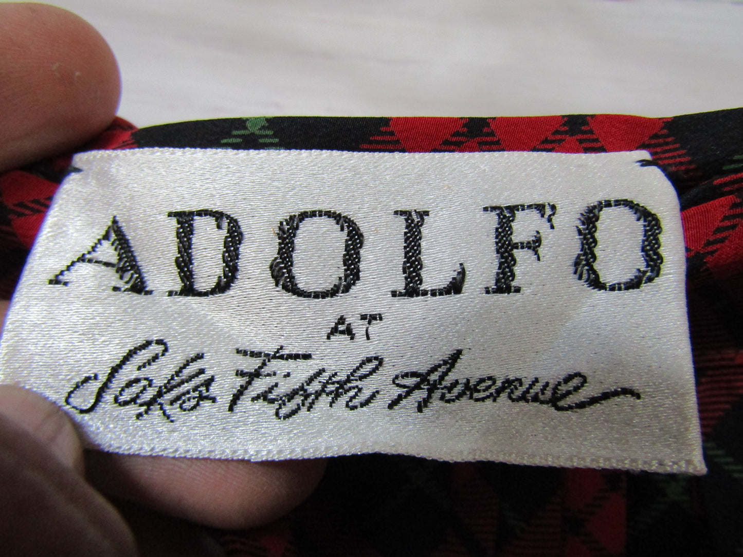 Vintage Adolfo at Saks Fifth Avenue Women's Red Plaid Pleated Silk Skirt