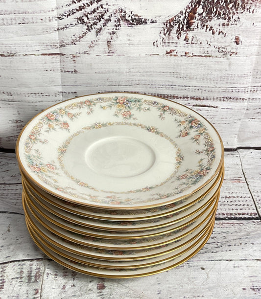 Nortiake Gallery China 7246 Floral Pattern 6" Set of 8 Saucers Ivory