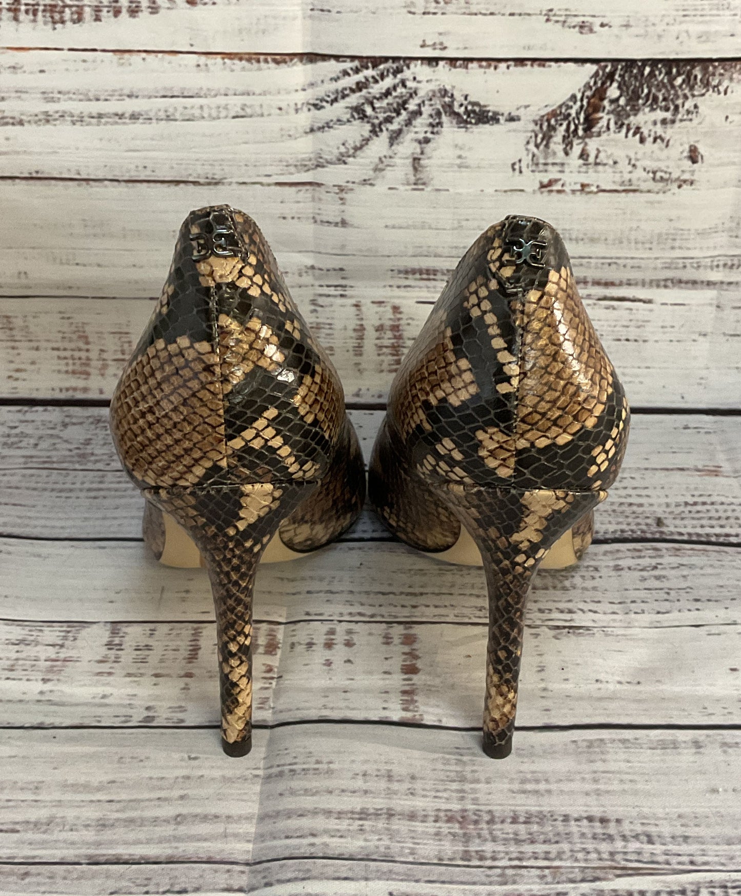 Sam Edelman Leather Hazel Snakeskin Embossed Heels Brown 8