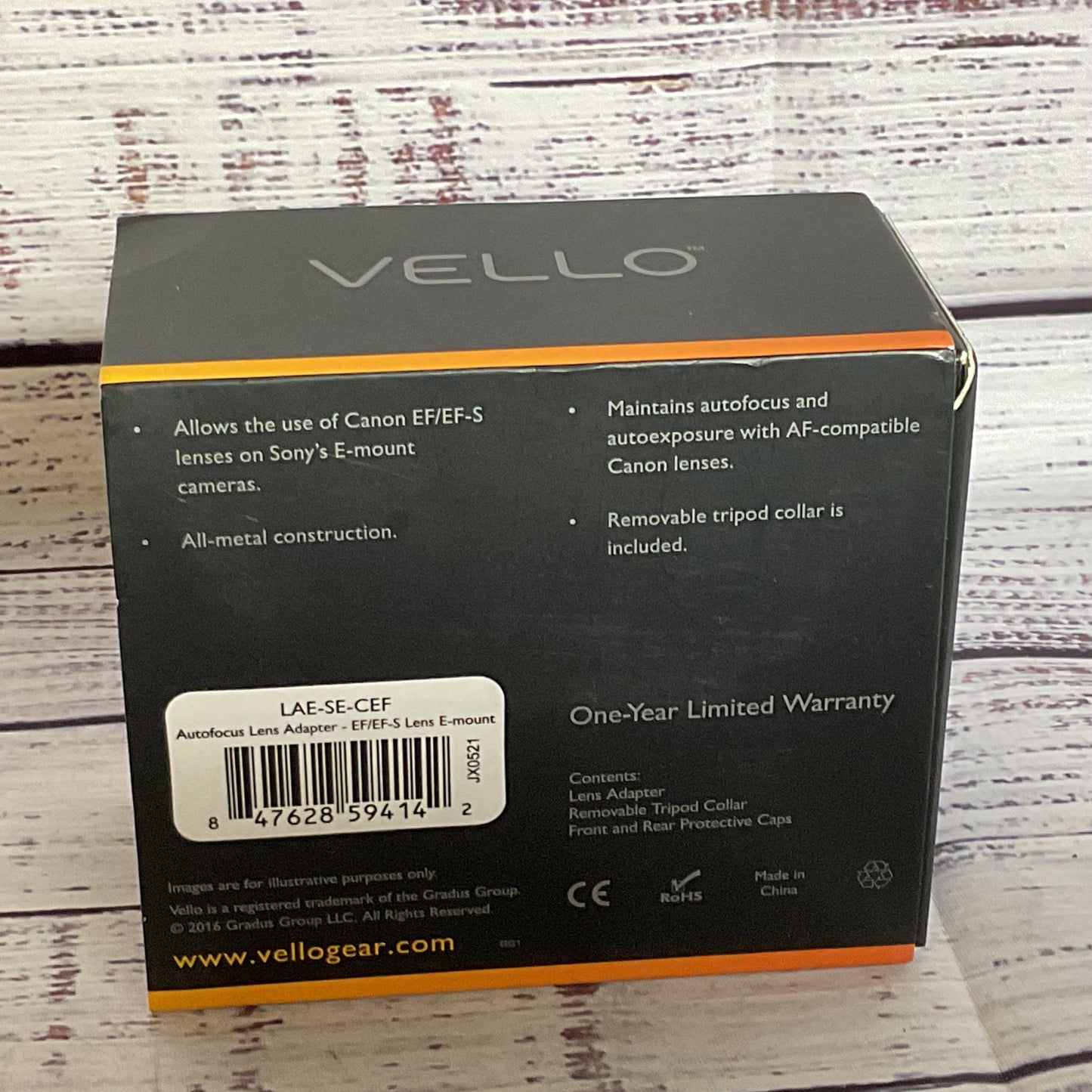 NEW VELLO LAE-SE-CEF Autofocus Lens Adapter- Canon EF/EF-S Lens to Sony E-Mount