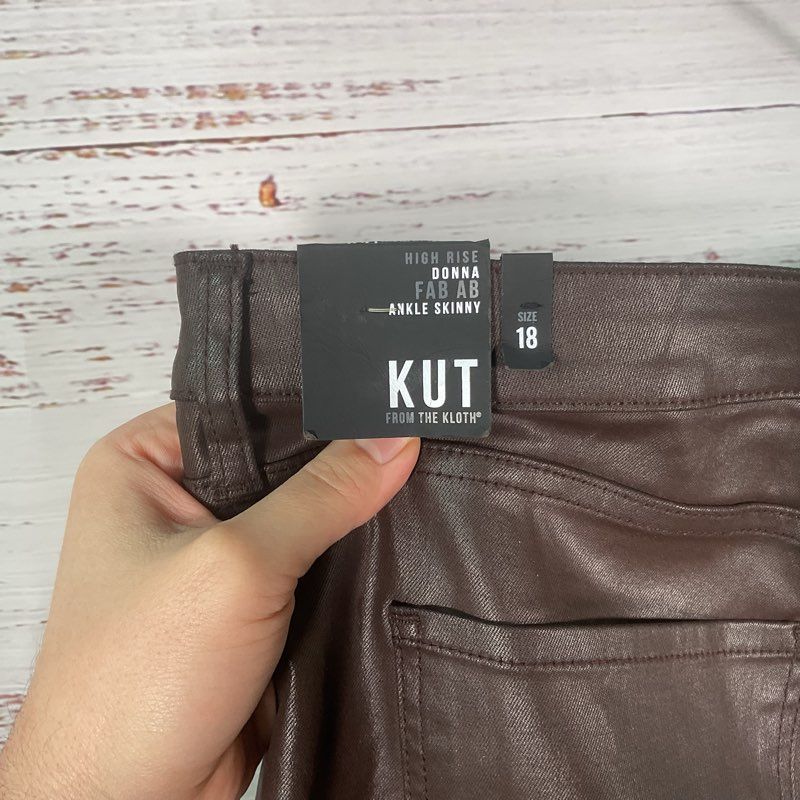 KUT From the Kloth Donna Fab Ab Ankle Skinny Metallic Brown Pants - Size 18
