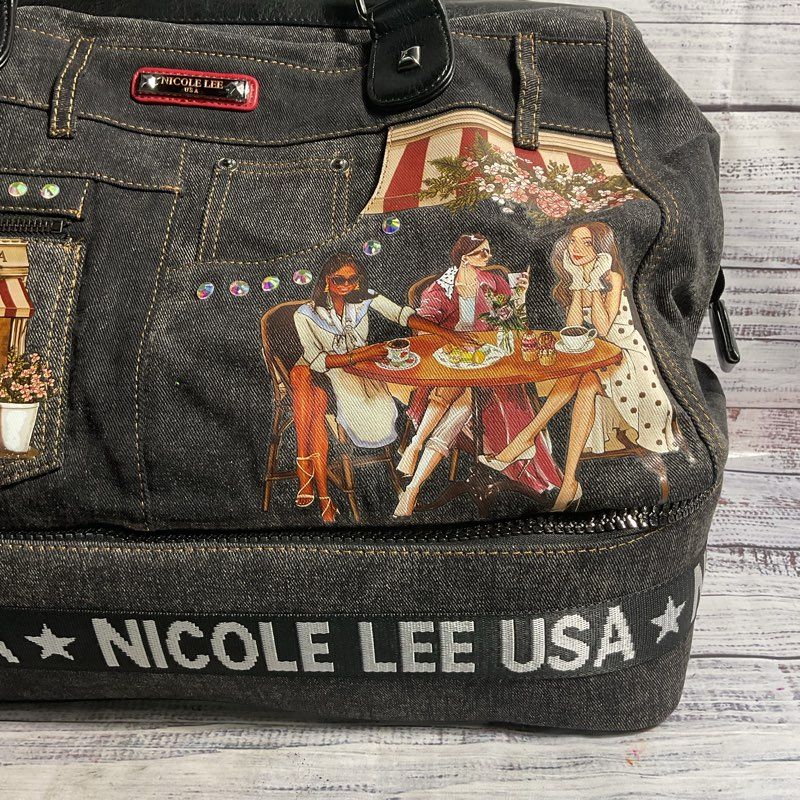 NWT Nicole Lee USA Sister's Secret Denim Jean Pocket Weekender Duffel Bag