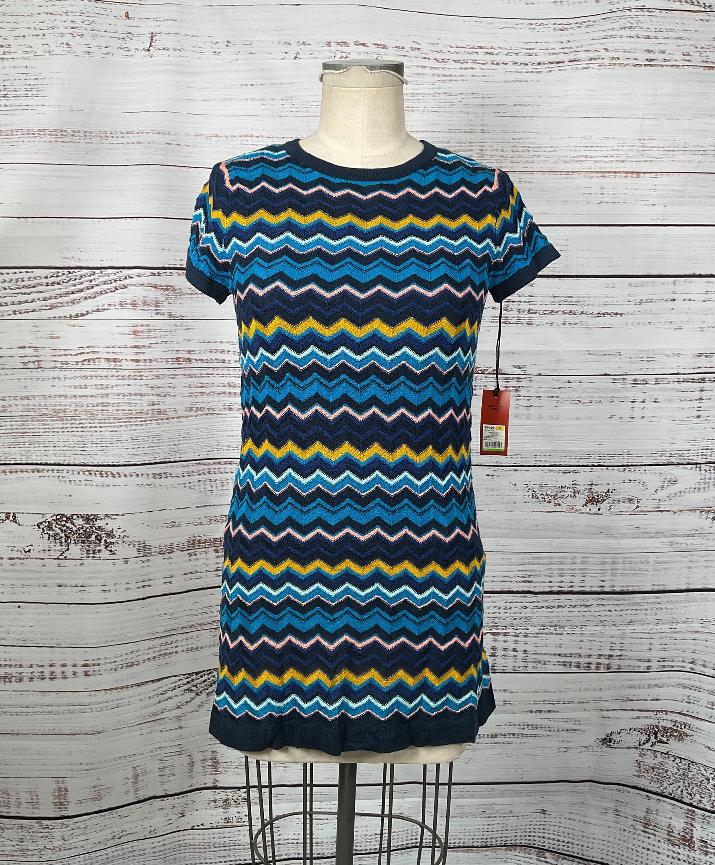 Missoni For Target Blue, Yellow and Pink Chevron Casual Dress - Size Small
