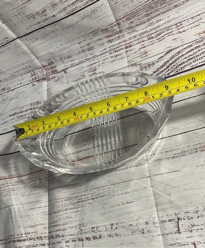 Cut To Clear Glass Crystal Val St Lambert Signed Oval Pointed Bowl 9"