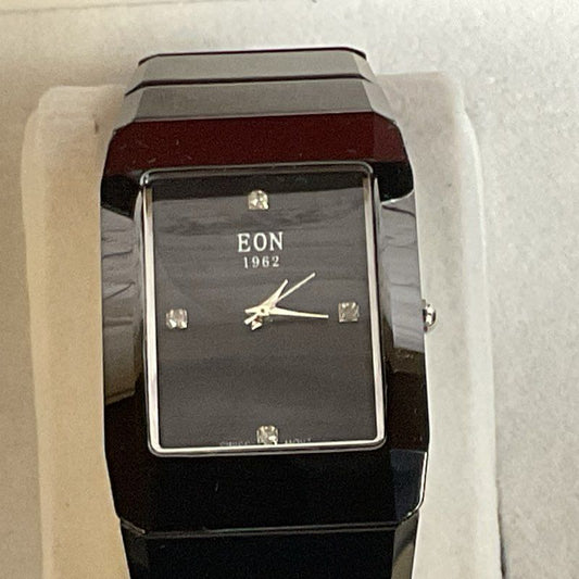 EON 1962 Men's Black Diamond Black Dial Watch with Case- 8"