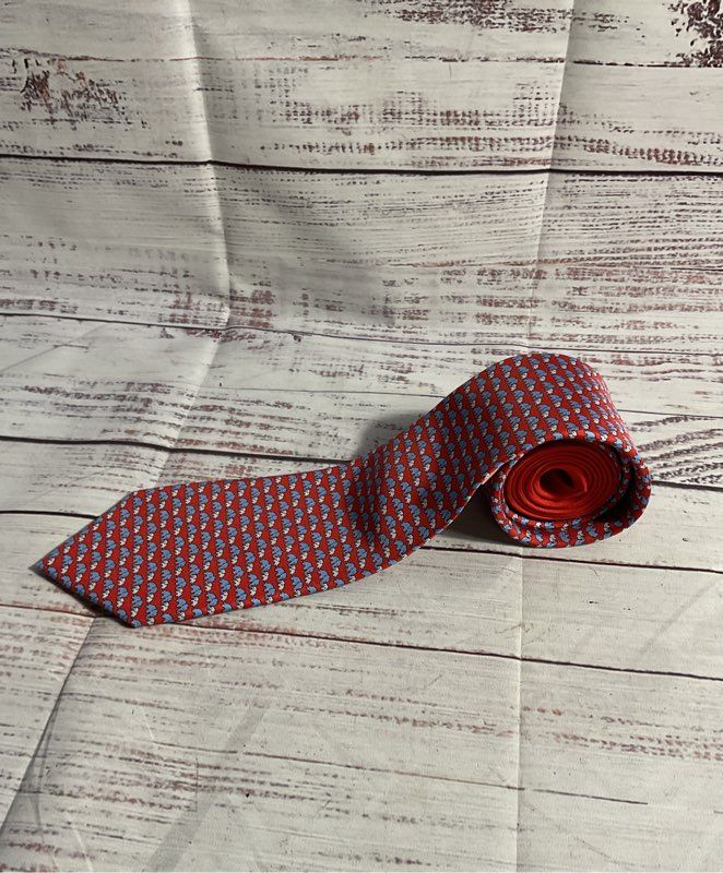 Thomas Pink Men's Red Elephant Pattern Tie Made In Italy 100% Silk