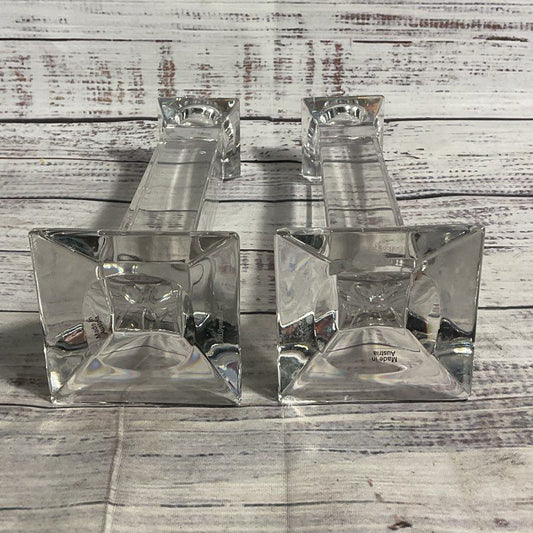Set of 2 Villeroy & Boch Lead Crystal Square Cut 8" Candlestick Candle Holders