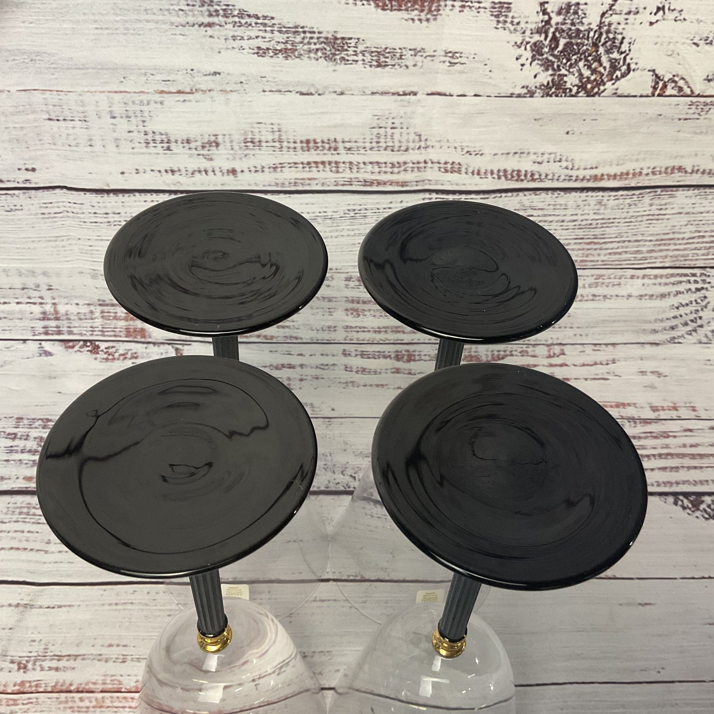 Sasaki Water/wine Glasses Black Stem Base Gold Accents Set Of 4
