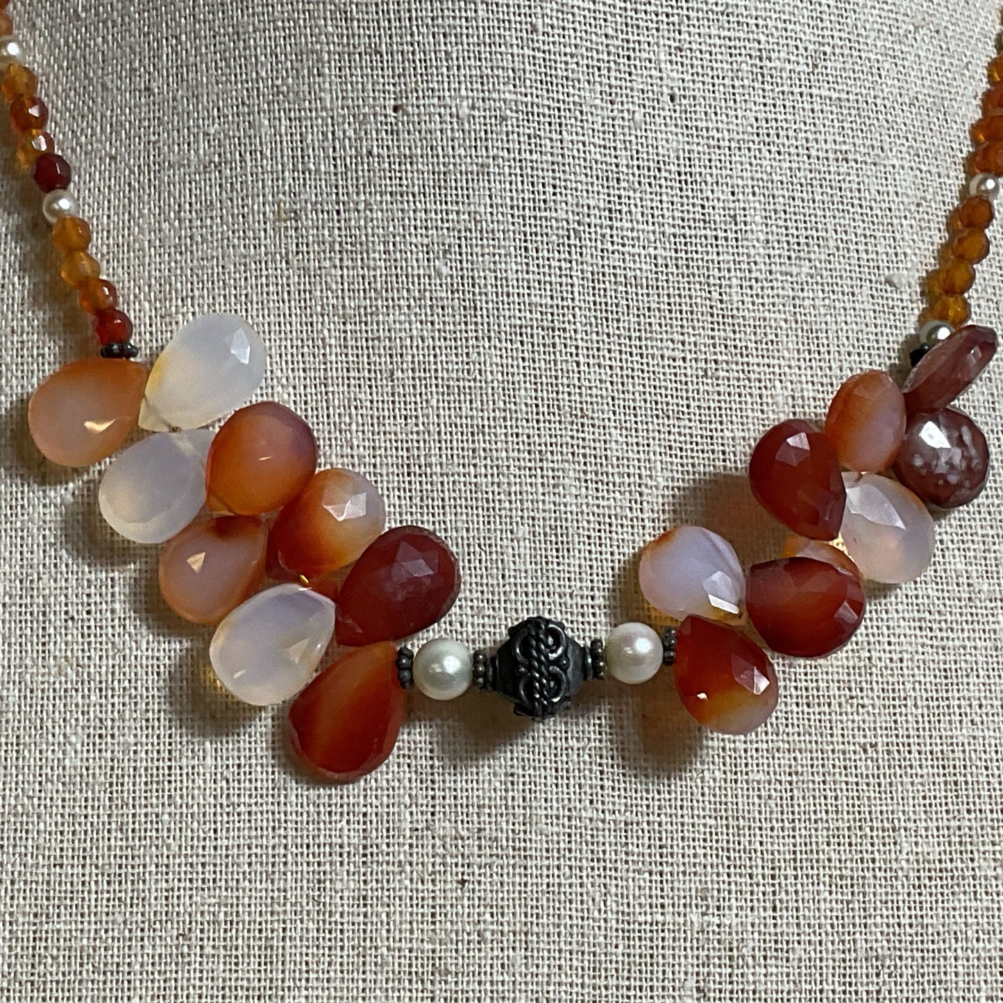 VTG. Sterling Silver and Carnelian Agate Beaded 17" Necklace