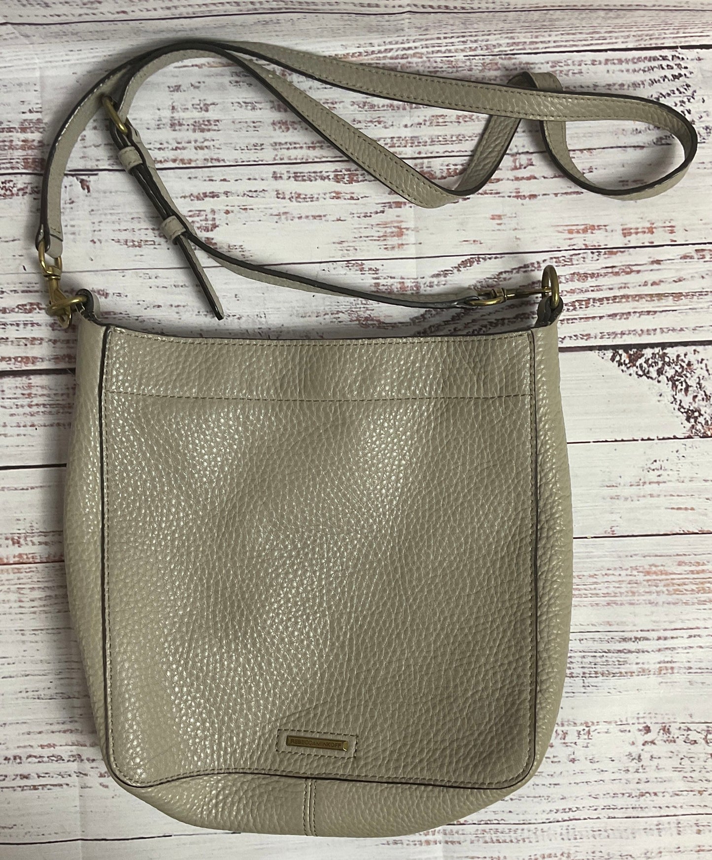 Rebecca Minkoff Pebbled Gray Leather Crossbody Bag with Tassel and Gromet Detail