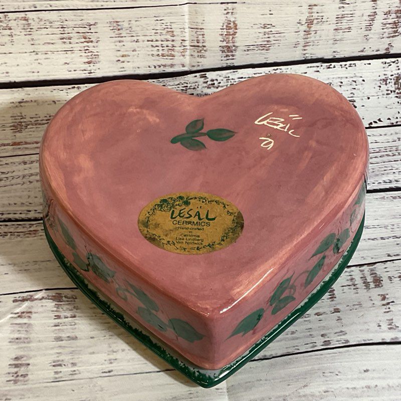 LESAL Ceramics Handcrafted Floral Heart Trinket Box- 7"