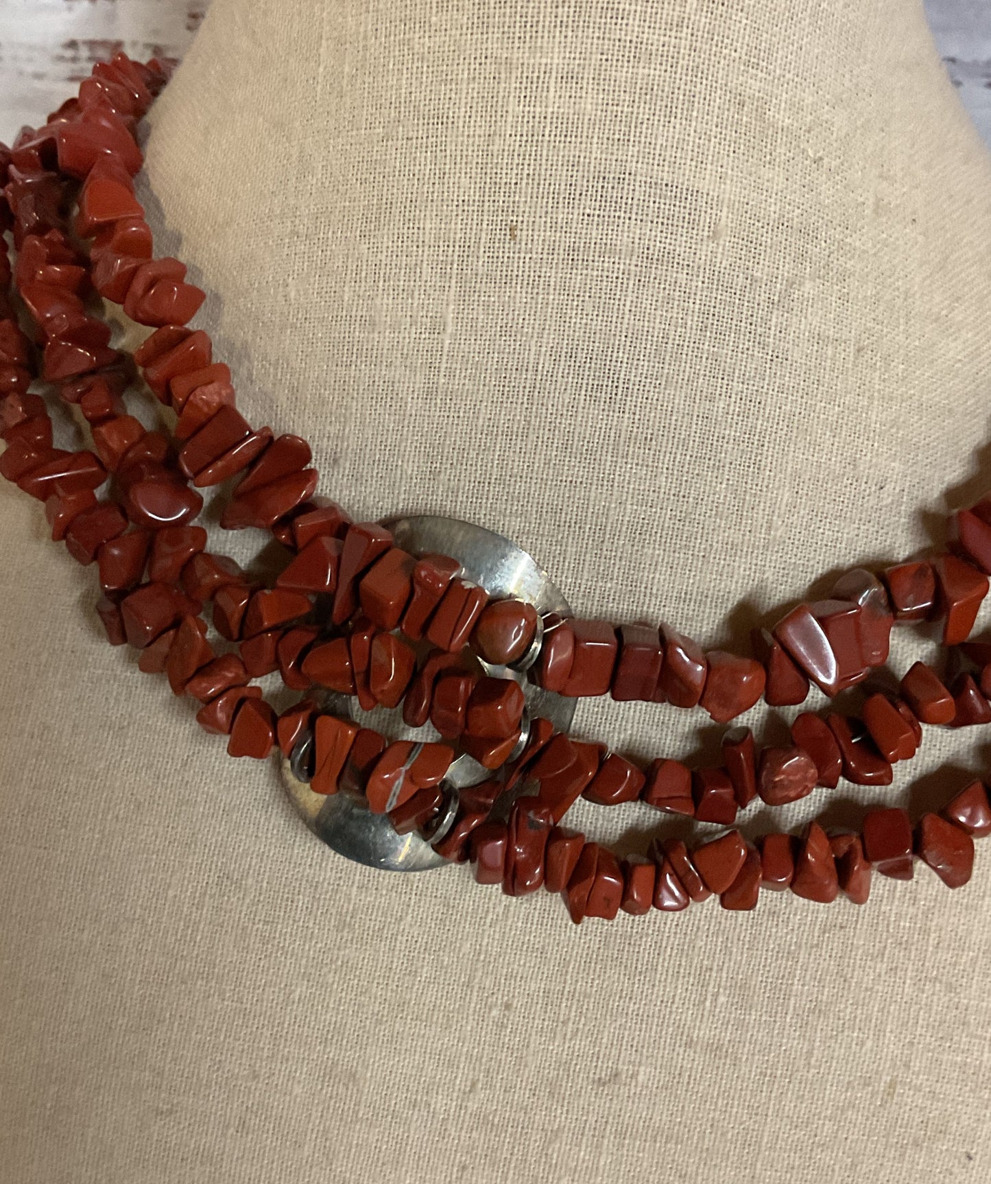Red Jasper Beaded Sterling Silver Vintage Necklace Choker