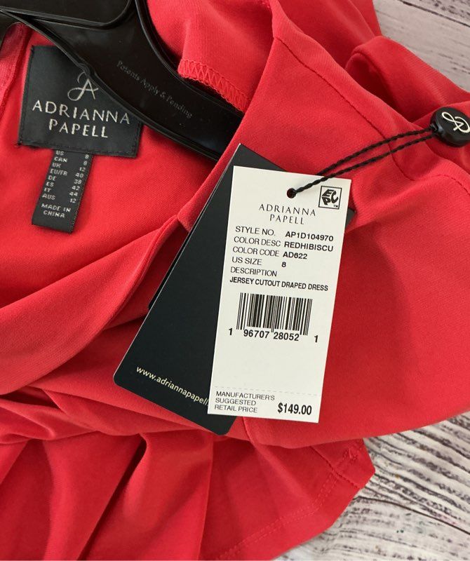 NWT Women's Adrianna Papell Red Jersey Cut Out Draped Dress Size 8 Retail $149