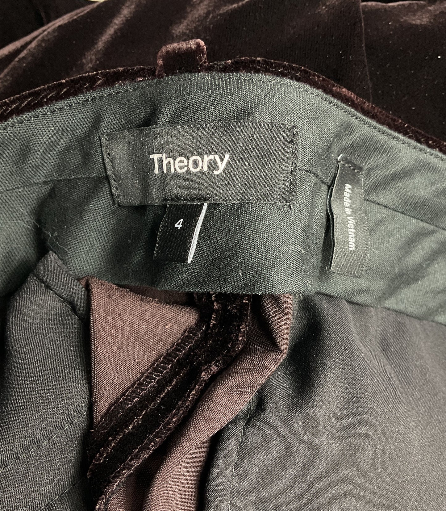 Theory Velvet Straight Leg Pants Dark Brown 4
