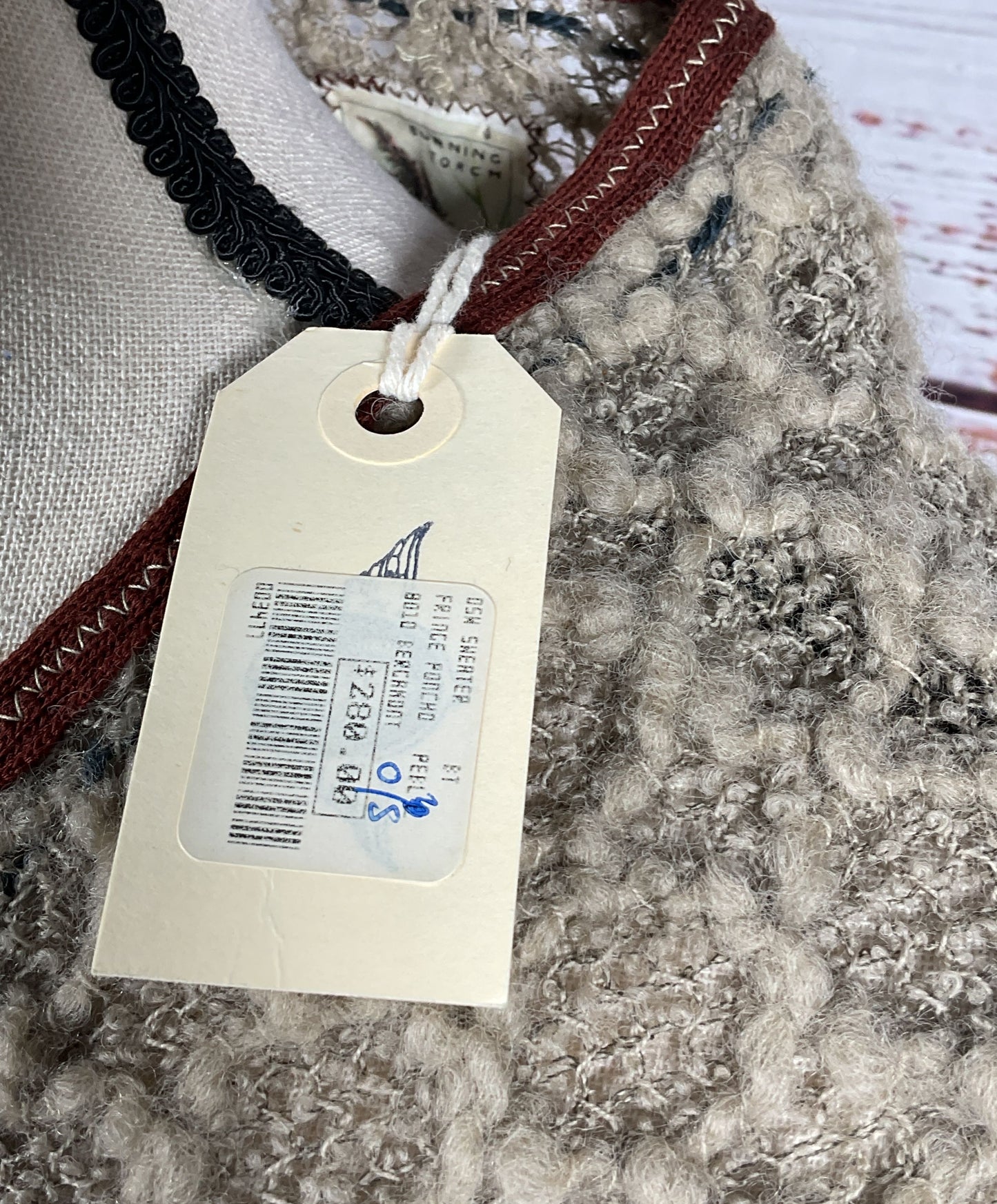 Burning Torch Karyn Craven Knit Fringe Poncho Beige OS
