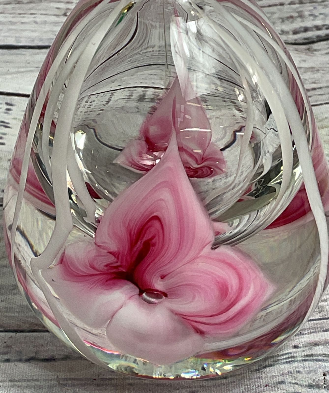 Robert Held Vintage Floral Hand Blown Glass Vase Clear Pink