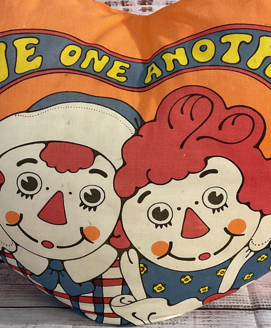 Vintage Raggedy Ann & Andy Love One Another Heart Pillow Multicolor