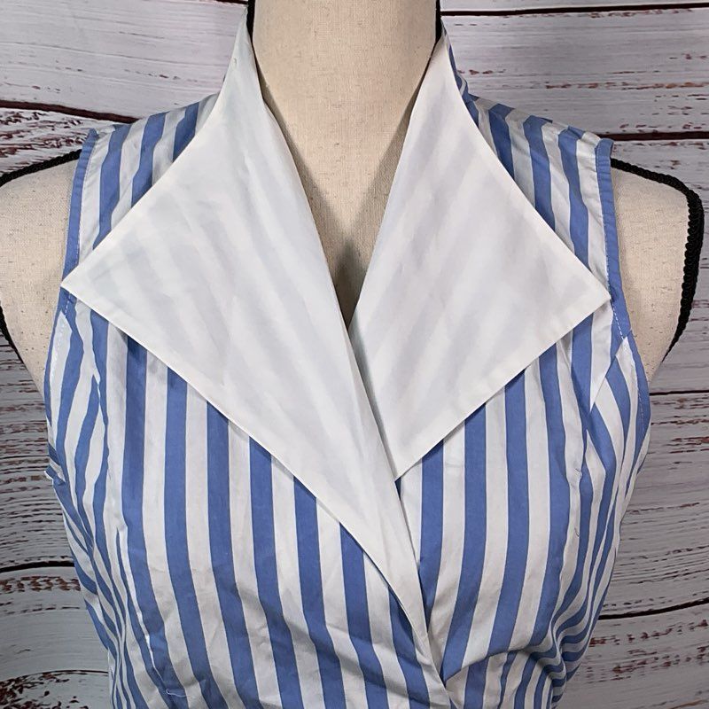 NWT STAUD Sample Women's Blue/White Strip Wrap Sleeveless Blouse- SZ 4