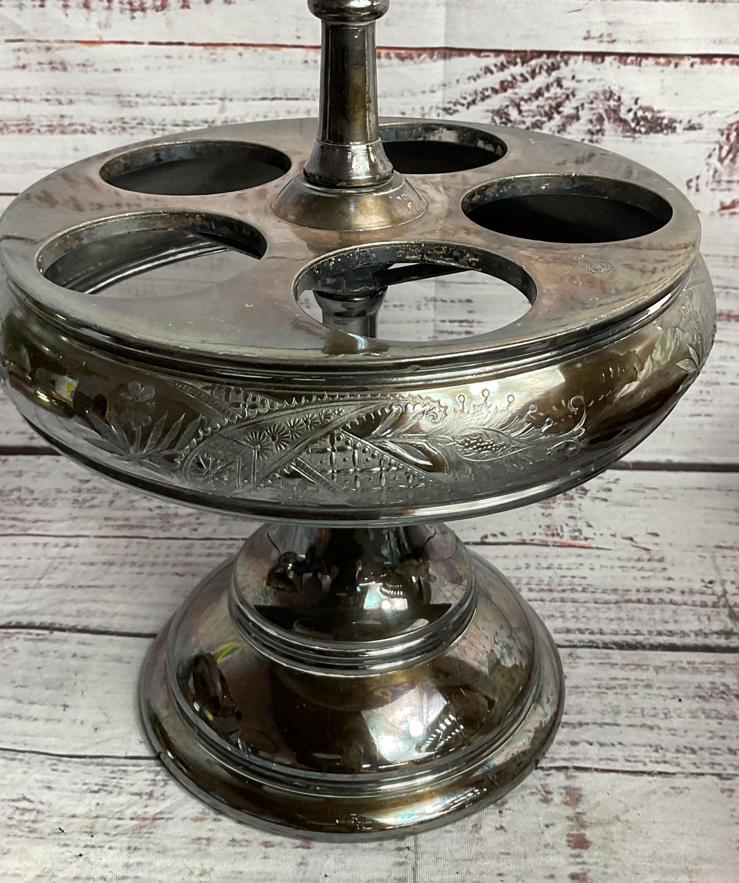 Vintage Embellished Castor Cruet Set Silver Plate