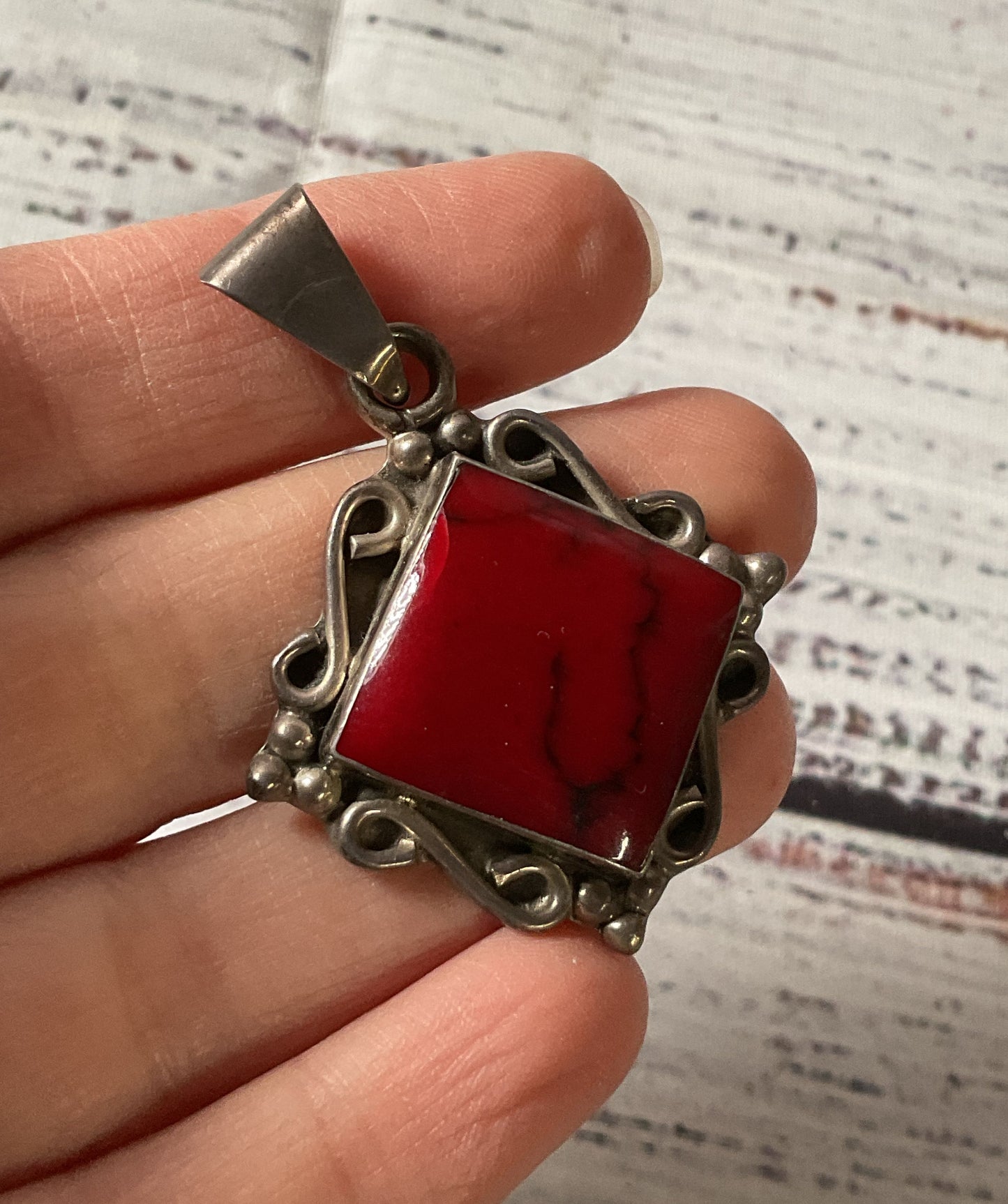 Red Jasper Sterling Silver Vintage Pendant