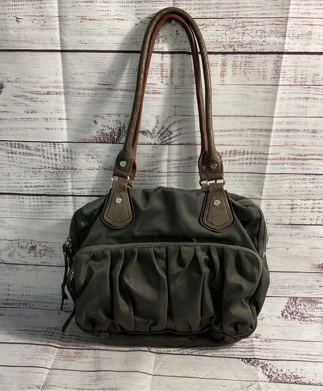 MZ Wallace Jane Gray Bedford Nylon Leather Tote Bag Grey/Green
