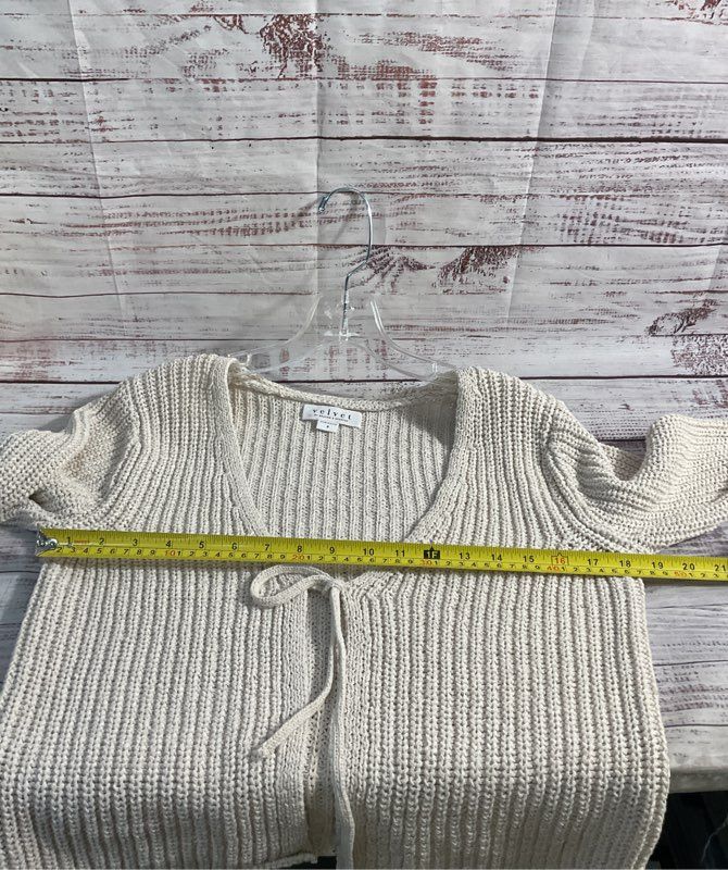 Velvet By Graham & Spencer V-Neck Tie Front Cardigan Knit in Chalk White Size S