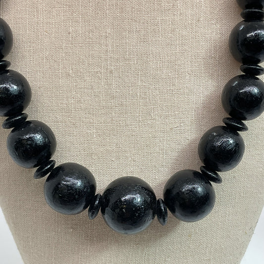 Sterling Silver Black Wood Graduated Beaded Necklace- 25"